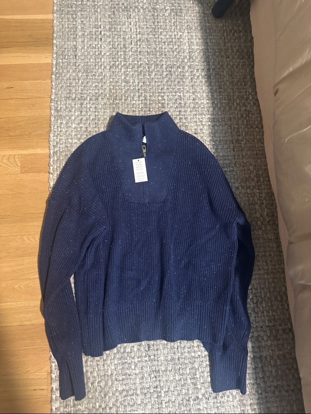 Lands' End Navy Sparkle Half-Zip Mock Neck Sweater